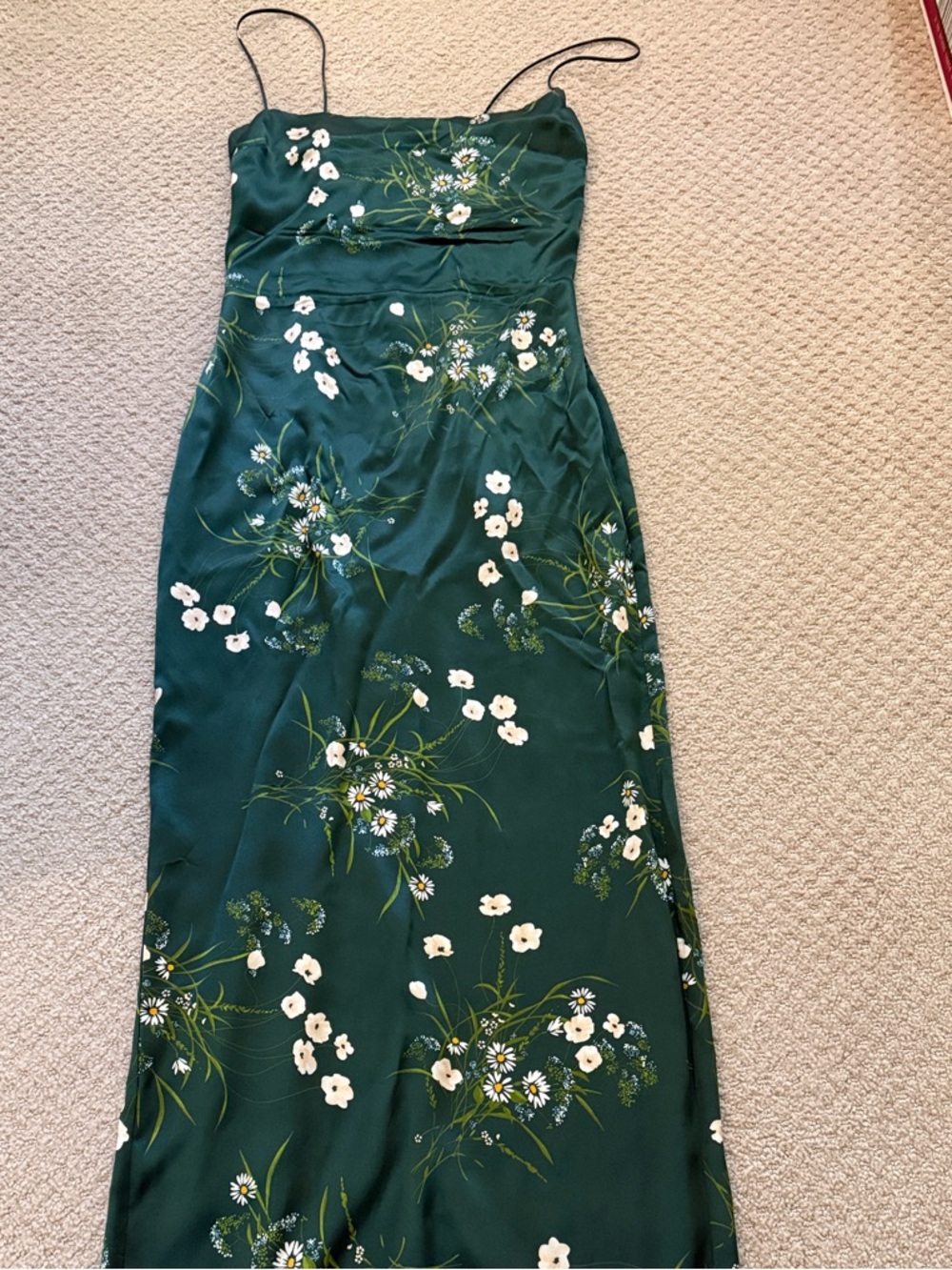 Reformation Frankie Silk Deep Green Floral Maxi Dress, Sz 2